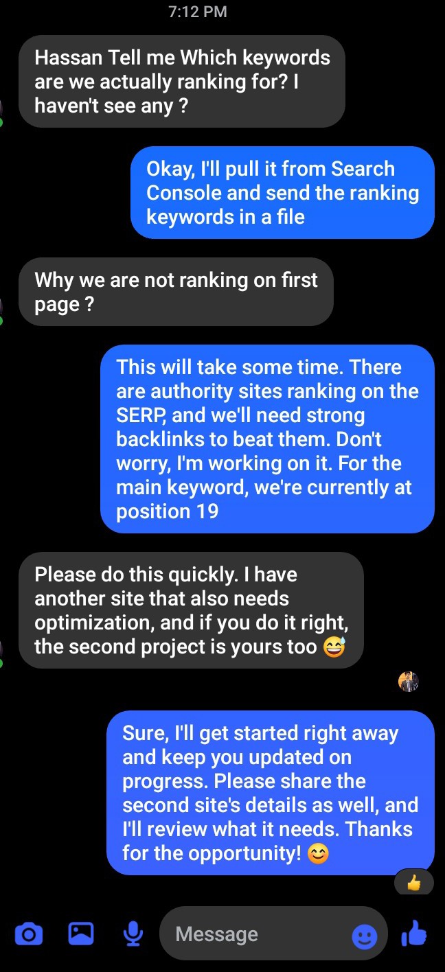 Client testimonial screenshot