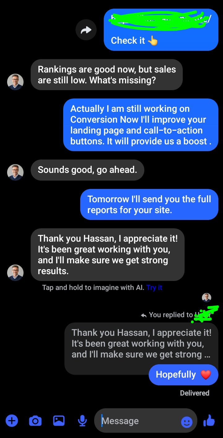 Client testimonial screenshot