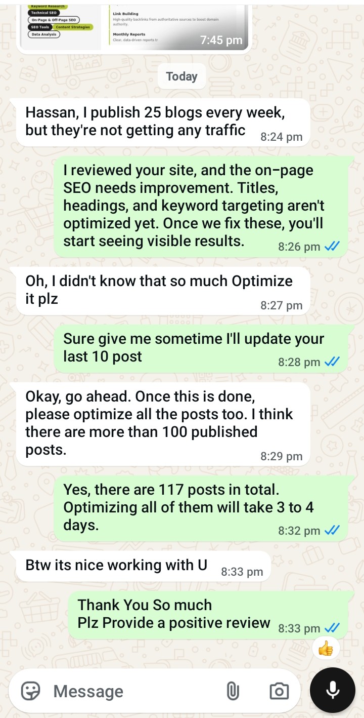 Client testimonial screenshot